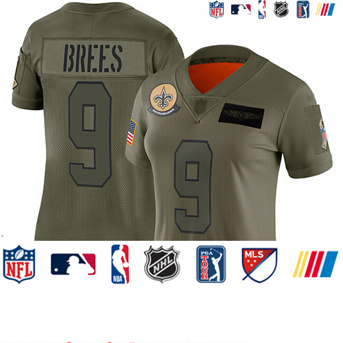 Personalized Saints #9 Drew Brees Camo Women’s Stitched Football Limited 2019 Salute to Service Jersey