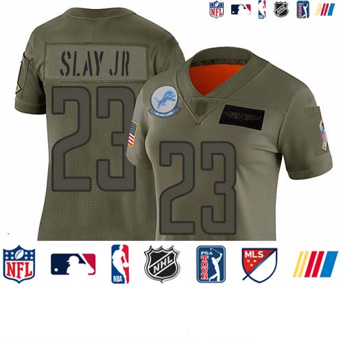 Personalized Lions #23 Darius Slay Jr Camo Women’s Stitched Football Limited 2019 Salute to Service Jersey