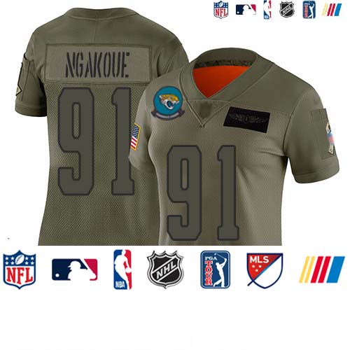 Personalized Jaguars #91 Yannick Ngakoue Camo Women’s Stitched Football Limited 2019 Salute to Service Jersey