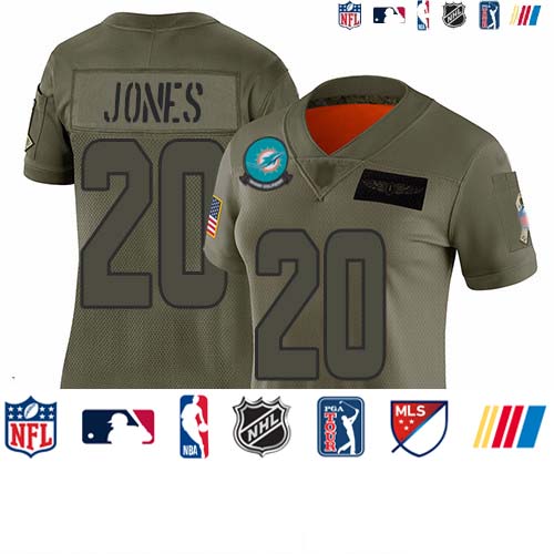 Personalized Dolphins #20 Reshad Jones Camo Women’s Stitched Football Limited 2019 Salute to Service Jersey