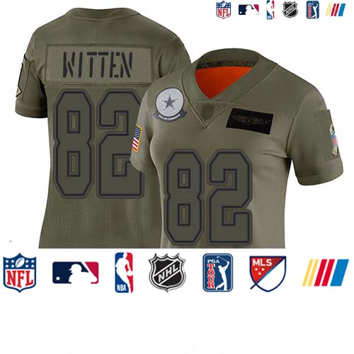Personalized Cowboys #82 Jason Witten Camo Women’s Stitched Football Limited 2019 Salute to Service Jersey