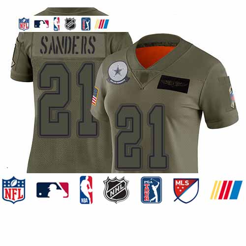 Personalized Cowboys #21 Deion Sanders Camo Women’s Stitched Football Limited 2019 Salute to Service Jersey
