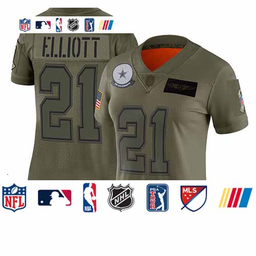 Personalized Cowboys #21 Ezekiel Elliott Camo Women’s Stitched Football Limited 2019 Salute to Service Jersey