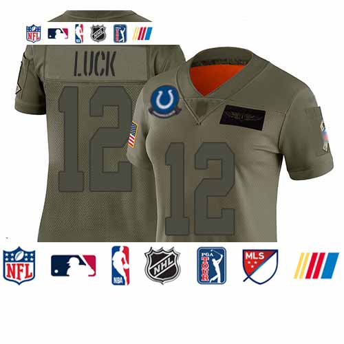 Personalized Colts #12 Andrew Luck Camo Women’s Stitched Football Limited 2019 Salute to Service Jersey