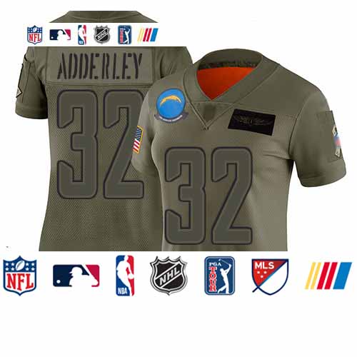 Personalized Chargers #32 Nasir Adderley Camo Women’s Stitched Football Limited 2019 Salute to Service Jersey