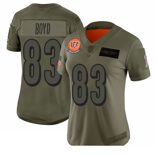 Personalized Bengals #83 Tyler Boyd Camo Women’s Stitched Football Limited 2019 Salute to Service Jersey