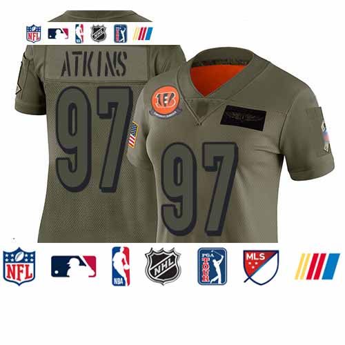 Personalized Bengals #97 Geno Atkins Camo Women’s Stitched Football Limited 2019 Salute to Service Jersey