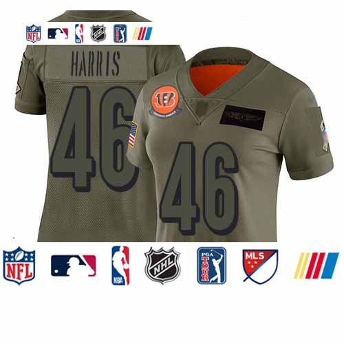 Personalized Bengals #46 Clark Harris Camo Women’s Stitched Football Limited 2019 Salute to Service Jersey