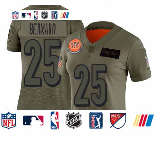 Personalized Bengals #25 Giovani Bernard Camo Women’s Stitched Football Limited 2019 Salute to Service Jersey