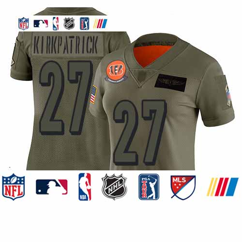 Personalized Bengals #27 Dre Kirkpatrick Camo Women’s Stitched Football Limited 2019 Salute to Service Jersey