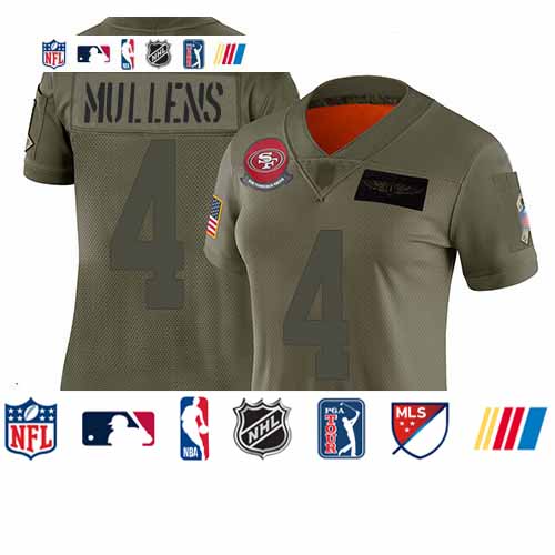 Personalized 49ers #4 Nick Mullens Camo Women’s Stitched Football Limited 2019 Salute to Service Jersey