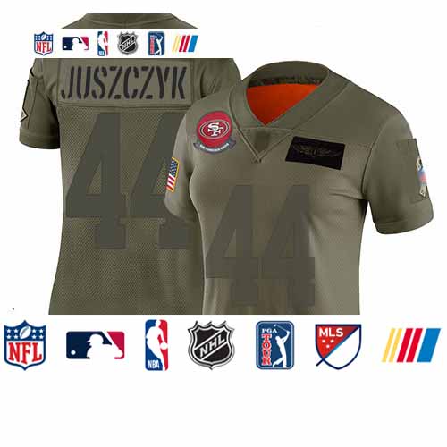 Personalized 49ers #44 Kyle Juszczyk Camo Women’s Stitched Football Limited 2019 Salute to Service Jersey