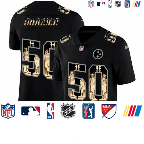 Personalized Steelers 50 Ryan Shazier Black Statue Of Liberty Limited Jersey