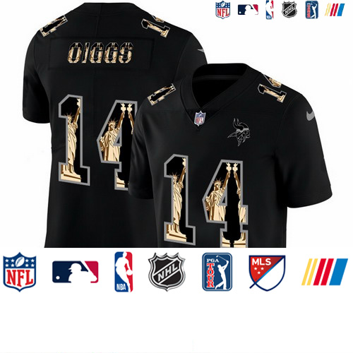 Personalized Vikings 14 Stefon Diggs Black Statue Of Liberty Limited Jersey