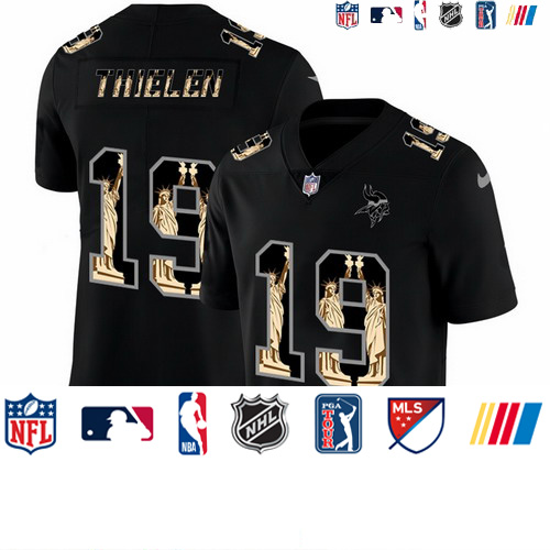 Personalized Vikings 19 Adam Thielen Black Statue Of Liberty Limited Jersey