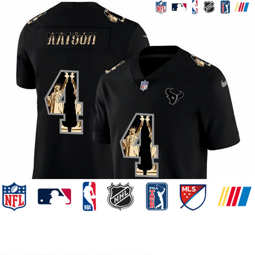 Personalized Texans 4 Deshaun Watson Black Statue Of Liberty Limited Jersey