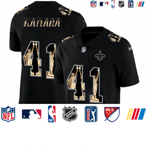 Personalized Saints 41 Alvin Kamara Black Statue Of Liberty Limited Jersey