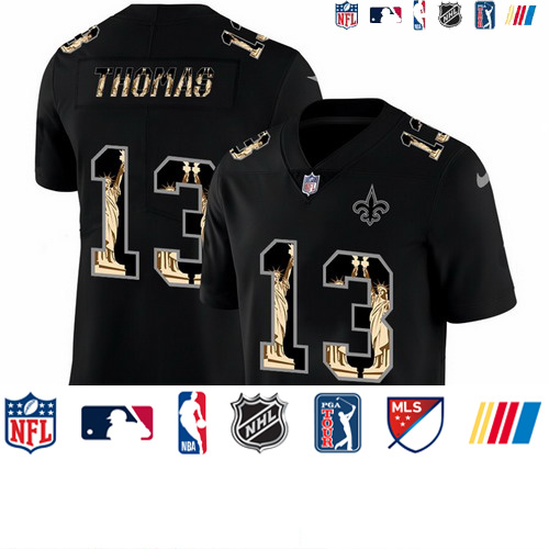 Personalized Saints 13 Michael Thomas Black Statue Of Liberty Limited Jersey