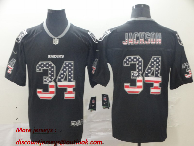 Personalized Raiders 34 Bo Jackson Black USA Flag Fashion Limited Jersey