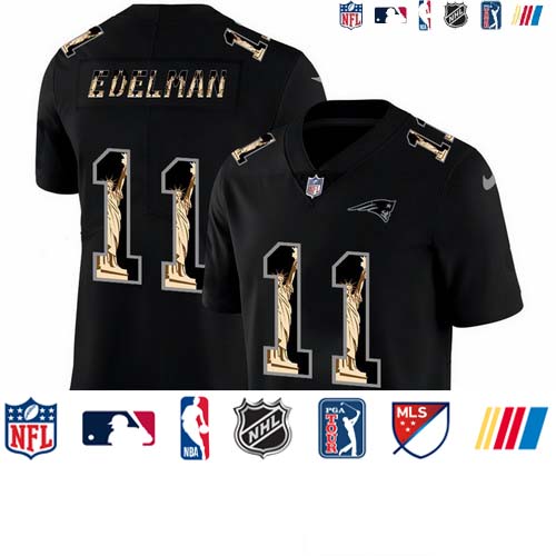 Personalized Patriots 11 Julian Edelman Black Statue Of Liberty Limited Jersey