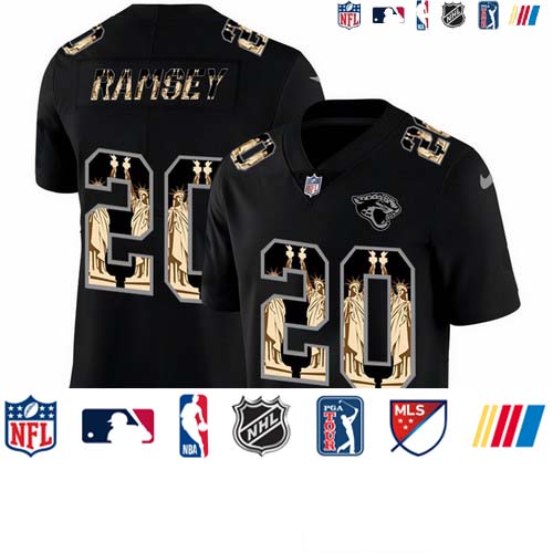 Personalized Jaguars 20 Jalen Ramsey Black Statue Of Liberty Limited Jersey