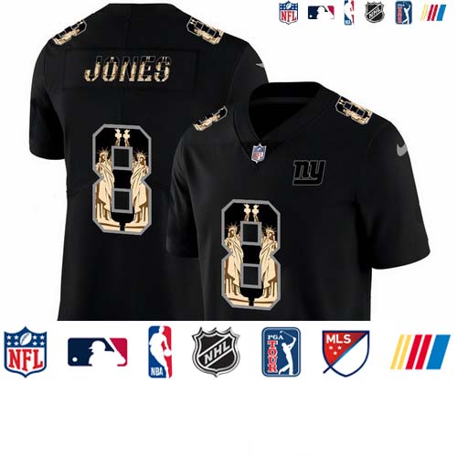 Personalized Giants 8 Daniel Jones Black Statue Of Liberty Limited Jersey