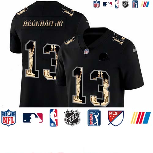 Personalized Browns 13 Odell Beckham Jr. Black Statue Of Liberty Limited Jersey