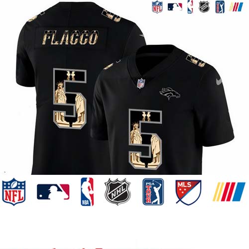 Personalized Broncos 5 Joe Flacco Black Statue Of Liberty Limited Jersey