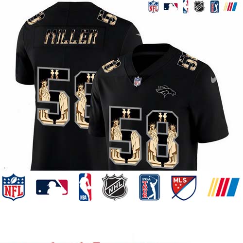 Personalized Broncos 58 Von Miller Black Statue Of Liberty Limited Jersey