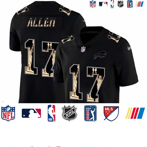 Personalized Bills 17 Josh Allen Black Statue Of Liberty Limited Jersey