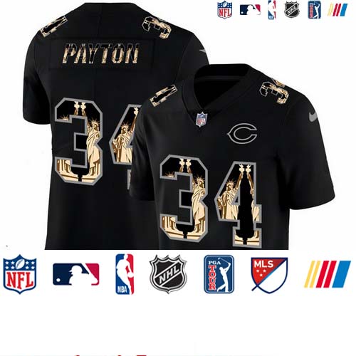 Personalized Bears 34 Walter Payton Black Statue Of Liberty Limited Jersey
