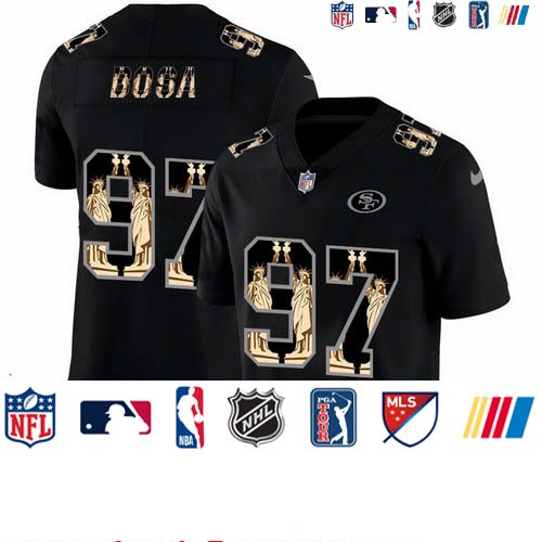 Personalized 49ers 97 Nick Bosa Black Statue Of Liberty Limited Jersey