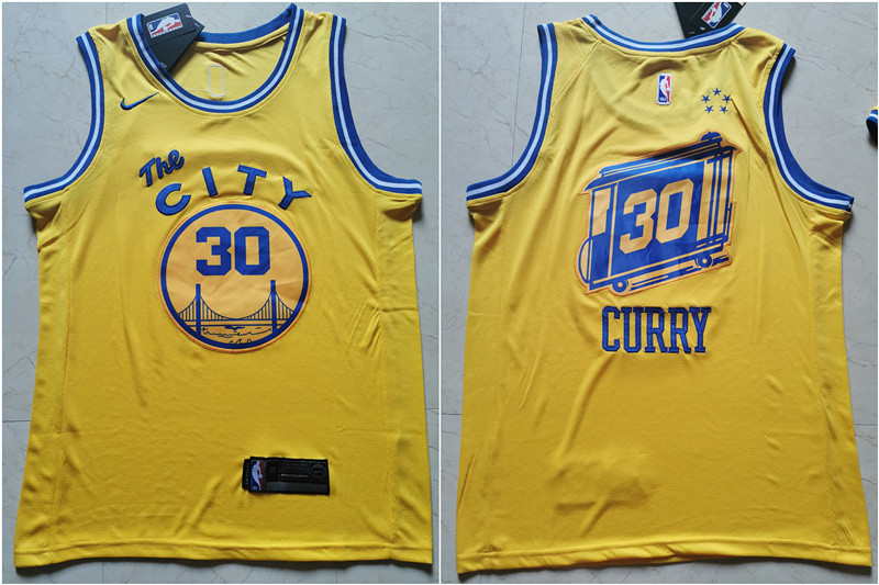 Personalized Warriors 30 Stephen Curry Yellow City Edition Swingman Jersey