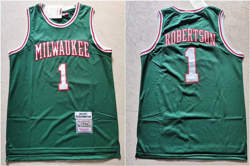 Personalized Bucks 1 Oscar Robertson Green 1971-72 Hardwood Classics Jersey
