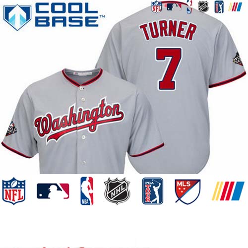 Personalized Nationals #7 Trea Turner Grey Cool Base 2019 World Series Bound Stitched Youth Baseball Jersey