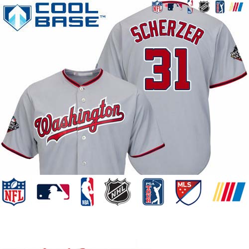 Personalized Nationals #31 Max Scherzer Grey Cool Base 2019 World Series Bound Stitched Youth Baseball Jersey
