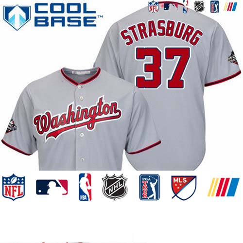 Personalized Nationals #37 Stephen Strasburg Grey Cool Base 2019 World Series Bound Stitched Youth Baseball Jersey