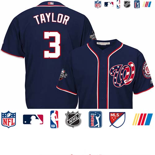 Personalized Nationals #3 Michael Taylor Navy Blue Cool Base 2019 World Series Bound Stitched Youth Baseball Jersey