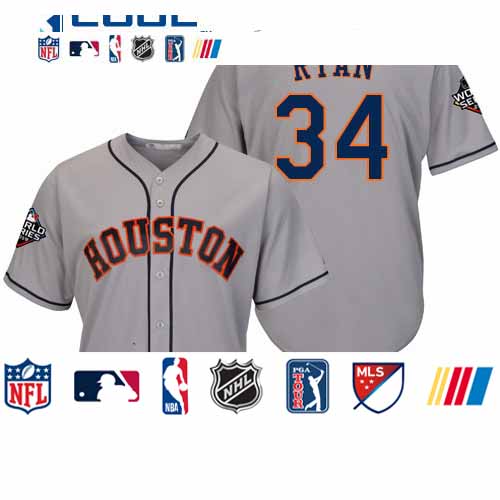 Personalized Astros #34 Nolan Ryan Grey Cool Base 2019 World Series Bound Stitched Youth Baseball Jersey