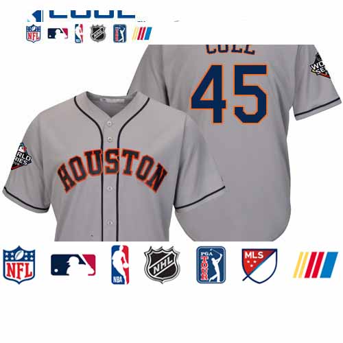 Personalized Astros #45 Gerrit Cole Grey Cool Base 2019 World Series Bound Stitched Youth Baseball Jersey
