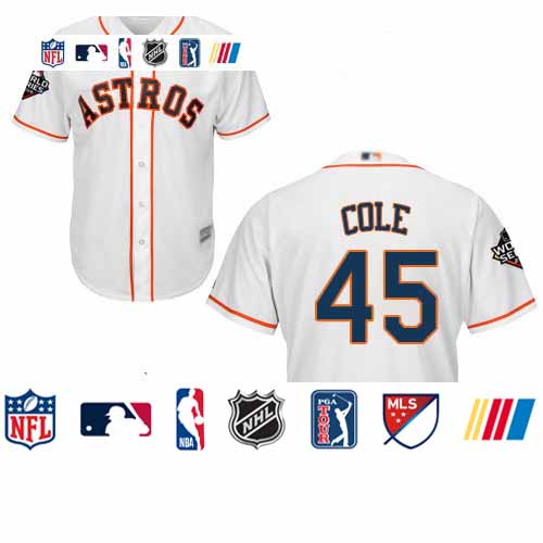 Personalized Astros #45 Gerrit Cole White Cool Base 2019 World Series Bound Stitched Youth Baseball Jersey