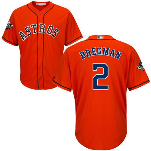 Personalized Astros #2 Alex Bregman Orange Cool Base 2019 World Series Bound Stitched Youth Baseball Jersey