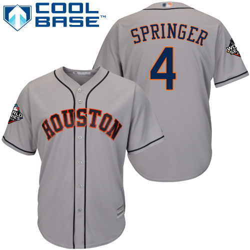 Personalized Astros #4 George Springer Grey Cool Base 2019 World Series Bound Stitched Youth Baseball Jersey