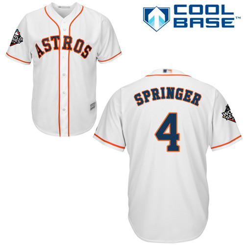 Personalized Astros #4 George Springer White Cool Base 2019 World Series Bound Stitched Youth Baseball Jersey