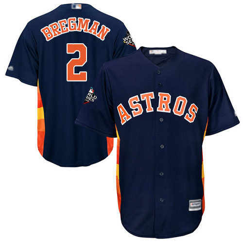 Personalized Astros #2 Alex Bregman Navy Blue Cool Base 2019 World Series Bound Stitched Youth Baseball Jersey