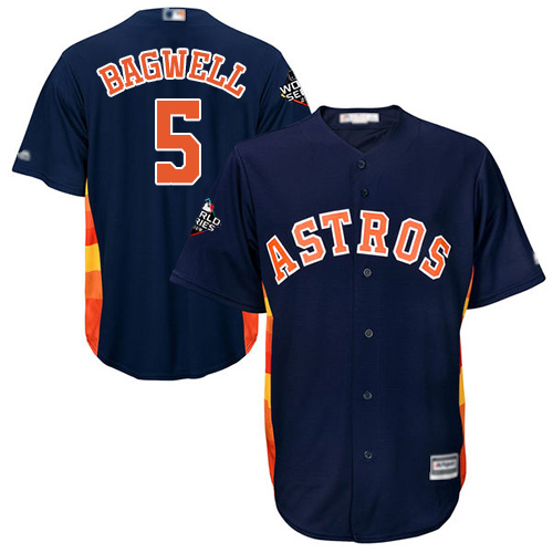 Personalized Astros #5 Jeff Bagwell Navy Blue Cool Base 2019 World Series Bound Stitched Youth Baseball Jersey