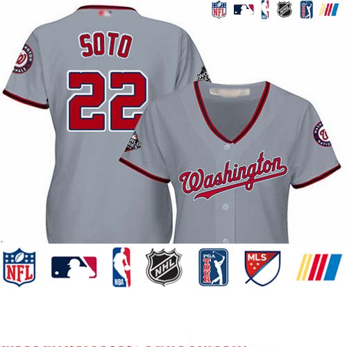 Personalized Nationals #22 Juan Soto Grey Road 2019 World Series Bound Women’s Stitched Baseball Jersey