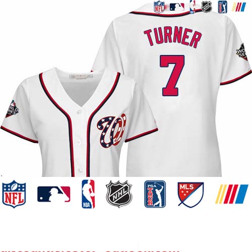 Personalized Nationals #7 Trea Turner White Home 2019 World Series Bound Women’s Stitched Baseball Jersey
