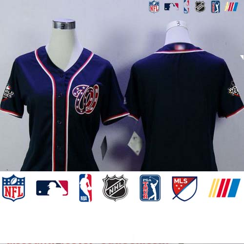 Personalized Nationals Blank Navy Blue Alternate 2 2019 World Series Bound Women’s Stitched Baseball Jersey