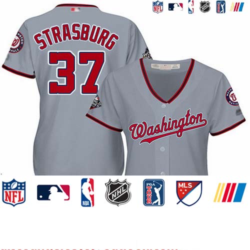 Personalized Nationals #37 Stephen Strasburg Grey Road 2019 World Series Bound Women’s Stitched Baseball Jersey